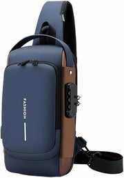 Blue & Brown Anti-Theft Crossbody Bag